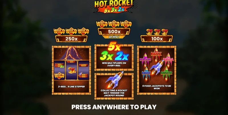 Hot Rocket 5x 3x 2x - huvudmeny med hjul och startknapp